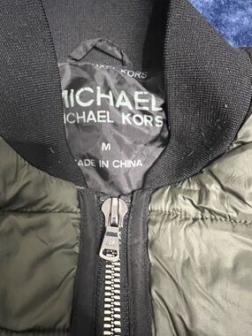 Michael Kors Olive Green and Black Puffer Bomber Jacket